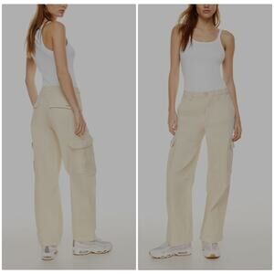 TNA Size 0 Cargo Pants 100% Cotton in Sand Beige Utility Pockets, Straight Leg